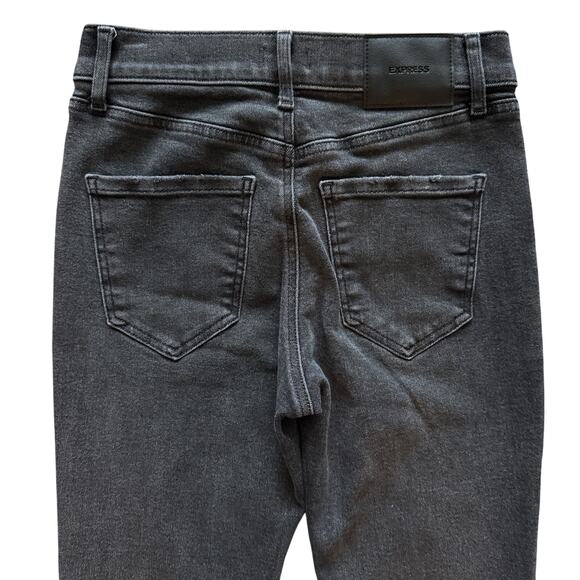 Express Jeans Women's Sz 2S 2 Short Black Skyscraper Mid Rise Flare Slit bootcut - Picture 13 of 14